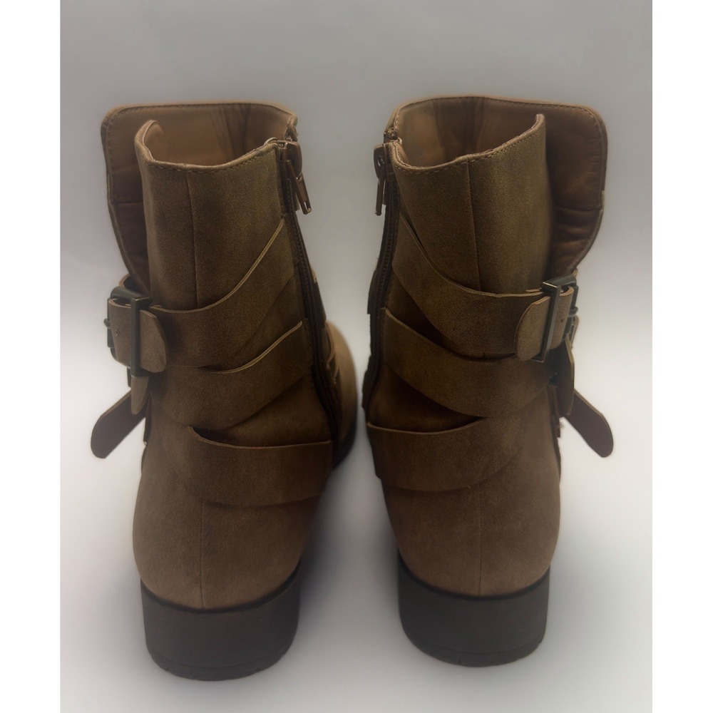 Just Fab Brown Strap Buckle Zip Up Booties Size 7 - Picture 6 of 11